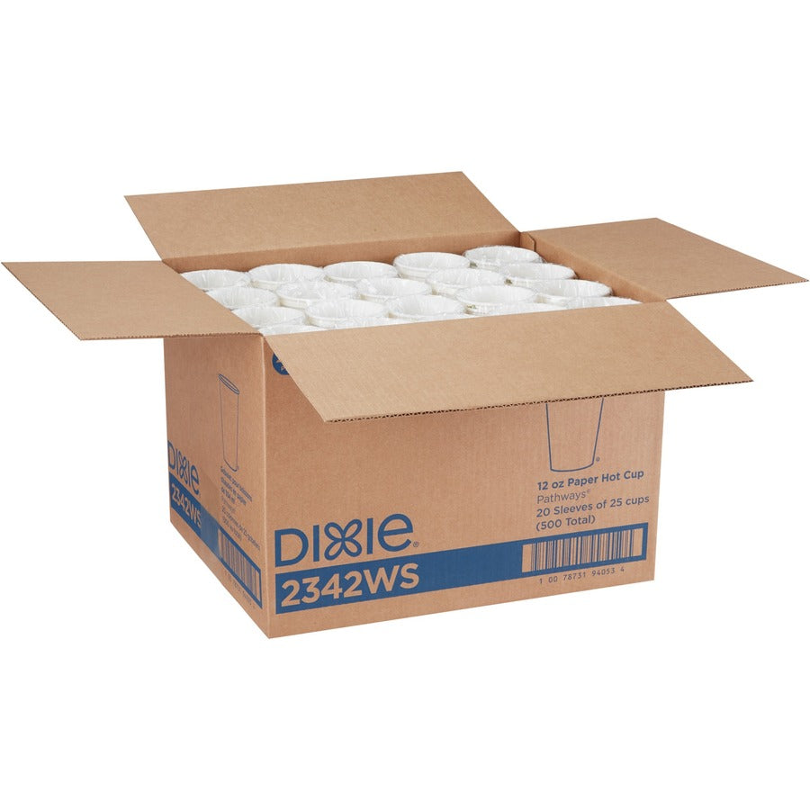 Dixie Pathways 12 oz Paper Hot Cups By GP Pro - 25 / Pack - 20 / Carton - White - Paper - Hot Drink