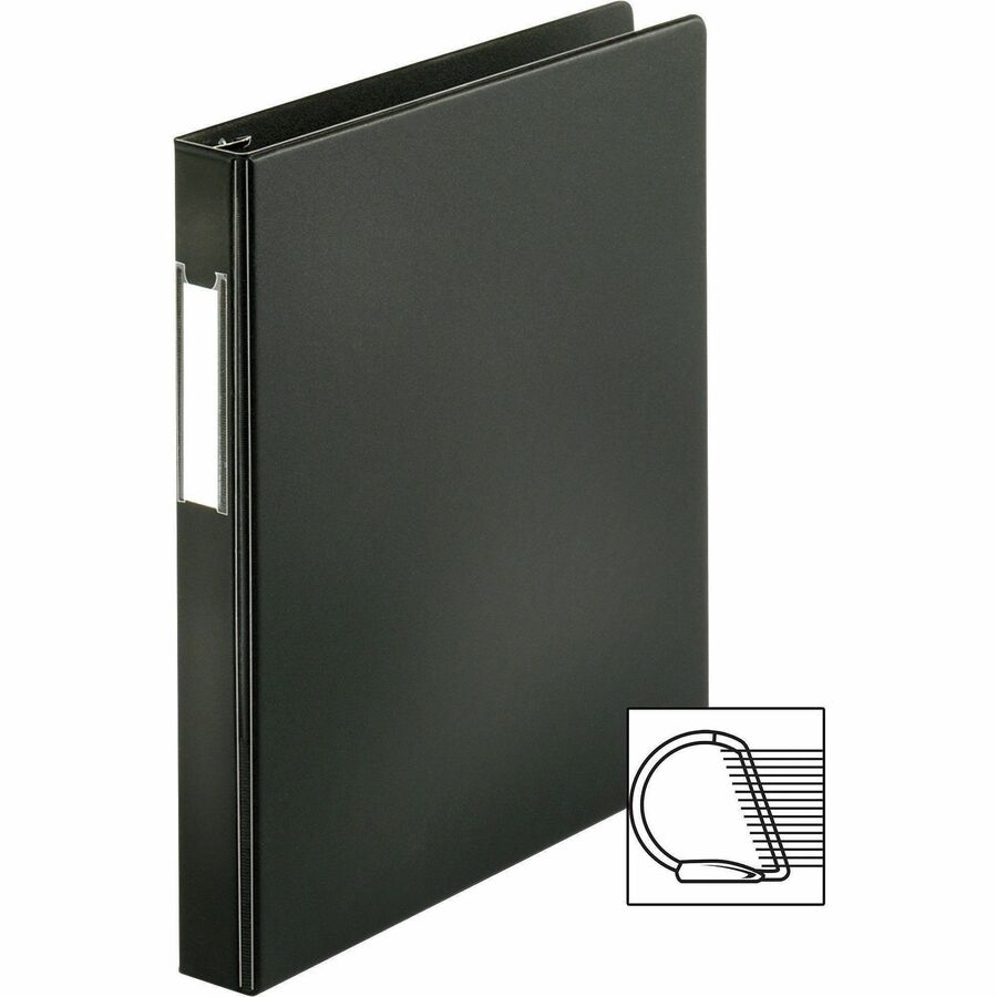Business Source Slanted D-ring Binders - 1" Binder Capacity - 3 x D-Ring Fastener(s) - 2 Internal Pocket(s) - Chipboard, Polypropylene - Black - PVC-free, Non-stick, Spine Label, Gap-free Ring, Non-glare, Heavy Duty, Open and Closed Triggers - 1 Each
