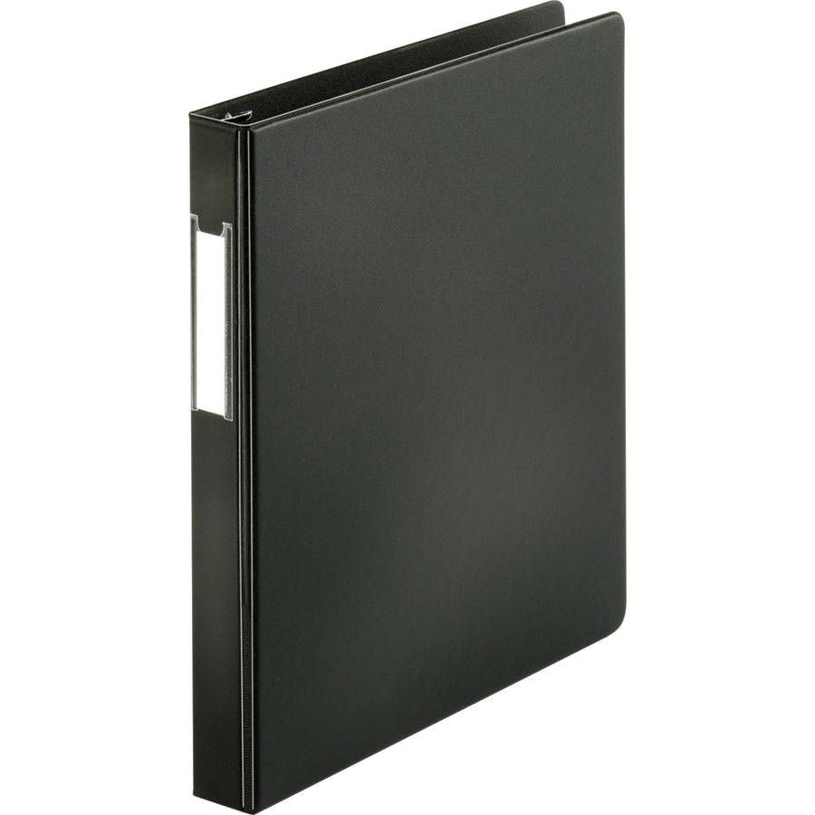 Business Source Slanted D-ring Binders - 1" Binder Capacity - 3 x D-Ring Fastener(s) - 2 Internal Pocket(s) - Chipboard, Polypropylene - Black - PVC-free, Non-stick, Spine Label, Gap-free Ring, Non-glare, Heavy Duty, Open and Closed Triggers - 1 Each - 