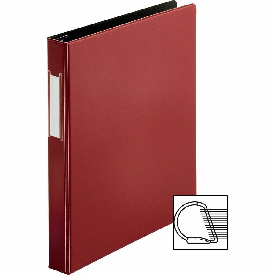 Business Source Slanted D-ring Binders - 1" Binder Capacity - 3 x D-Ring Fastener(s) - 2 Internal Pocket(s) - Chipboard, Polypropylene - Burgundy - PVC-free, Non-stick, Spine Label, Gap-free Ring, Non-glare, Heavy Duty, Open and Closed Triggers - 1 E