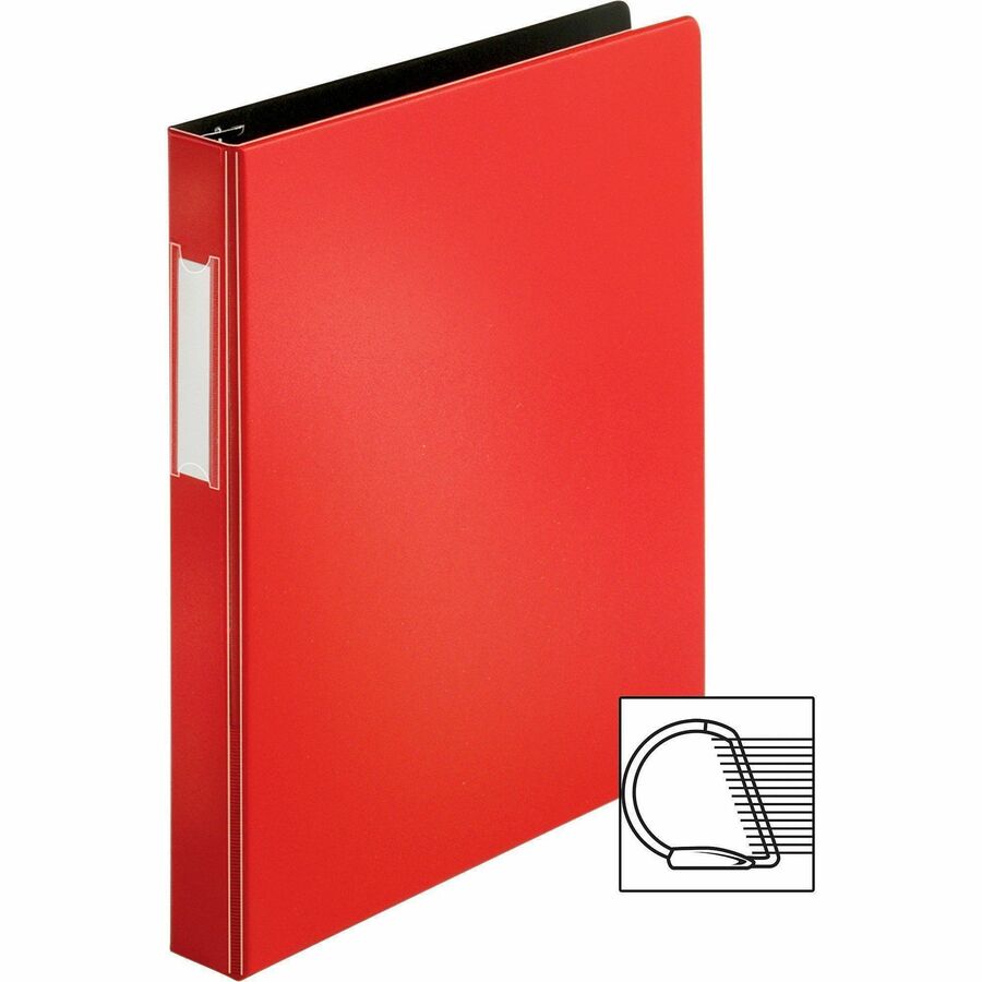 Business Source Slanted D-ring Binders - 1" Binder Capacity - 3 x D-Ring Fastener(s) - 2 Internal Pocket(s) - Chipboard, Polypropylene - Red - PVC-free, Non-stick, Spine Label, Gap-free Ring, Non-glare, Heavy Duty, Open and Closed Triggers - 1 Each
