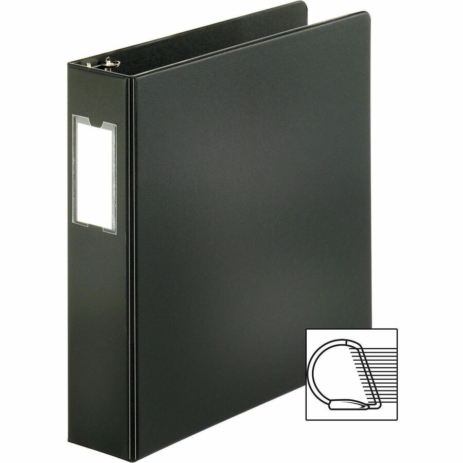 Business Source Slanted D-ring Binders - 2" Binder Capacity - 3 x D-Ring Fastener(s) - 2 Internal Pocket(s) - Chipboard, Polypropylene - Black - PVC-free, Non-stick, Spine Label, Gap-free Ring, Non-glare, Heavy Duty, Open and Closed Triggers - 1 Each