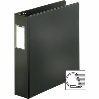 Business Source Slanted D-ring Binders - 2" Binder Capacity - 3 x D-Ring Fastener(s) - 2 Internal Pocket(s) - Chipboard, Polypropylene - Black - PVC-free, Non-stick, Spine Label, Gap-free Ring, Non-glare, Heavy Duty, Open and Closed Triggers - 1 Each