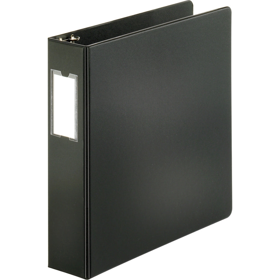 Business Source Slanted D-ring Binders - 2" Binder Capacity - 3 x D-Ring Fastener(s) - 2 Internal Pocket(s) - Chipboard, Polypropylene - Black - PVC-free, Non-stick, Spine Label, Gap-free Ring, Non-glare, Heavy Duty, Open and Closed Triggers - 1 Each - 