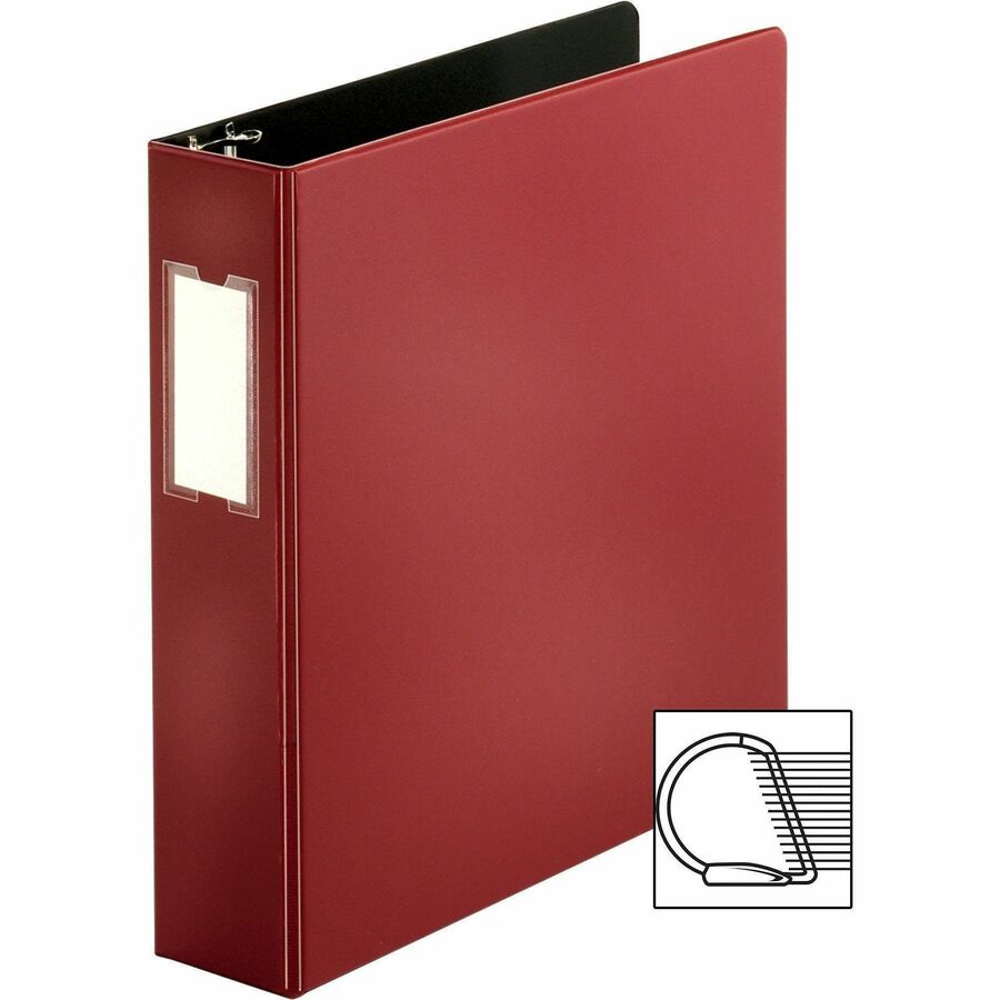 Business Source Slanted D-ring Binders - 2" Binder Capacity - 3 x D-Ring Fastener(s) - 2 Internal Pocket(s) - Chipboard, Polypropylene - Burgundy - PVC-free, Non-stick, Spine Label, Gap-free Ring, Non-glare, Heavy Duty, Open and Closed Triggers - 1 E