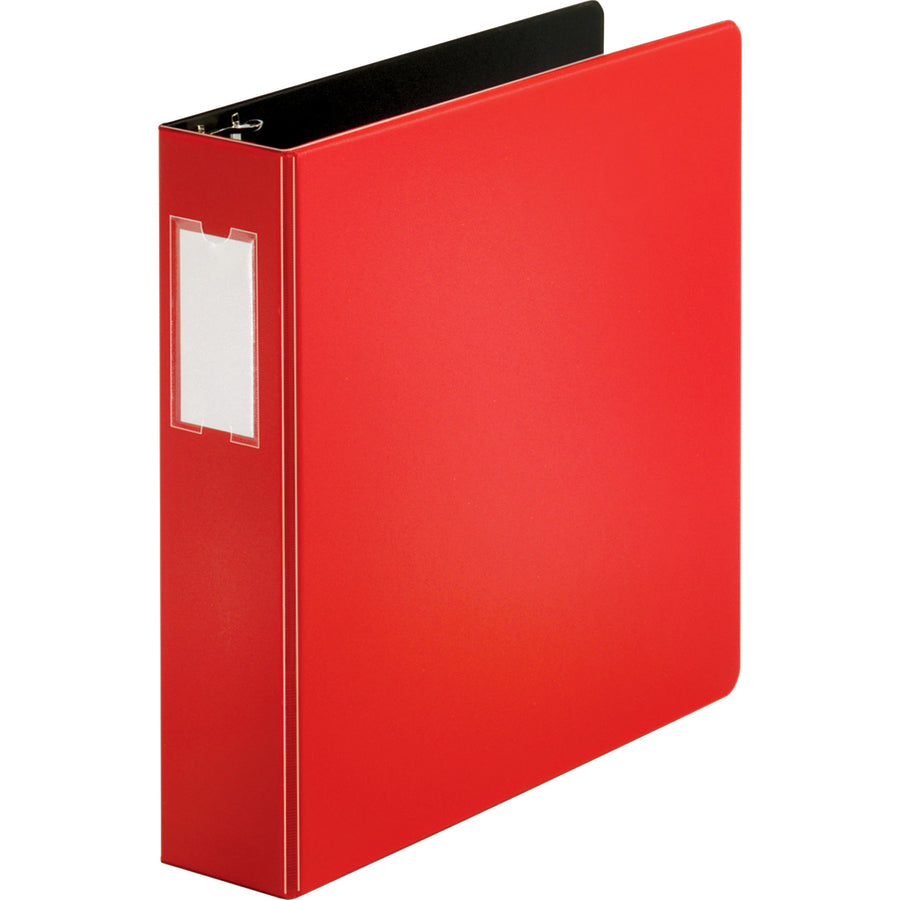 Business Source Slanted D-ring Binders - 2" Binder Capacity - 3 x D-Ring Fastener(s) - 2 Internal Pocket(s) - Chipboard, Polypropylene - Red - PVC-free, Non-stick, Spine Label, Gap-free Ring, Non-glare, Heavy Duty, Open and Closed Triggers - 1 Each - 