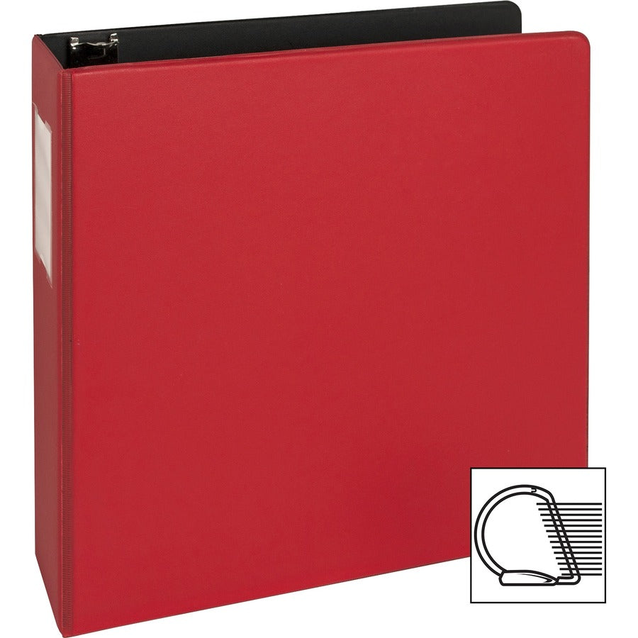 Business Source Slanted D-ring Binders - 2" Binder Capacity - 3 x D-Ring Fastener(s) - 2 Internal Pocket(s) - Chipboard, Polypropylene - Red - PVC-free, Non-stick, Spine Label, Gap-free Ring, Non-glare, Heavy Duty, Open and Closed Triggers - 1 Each
