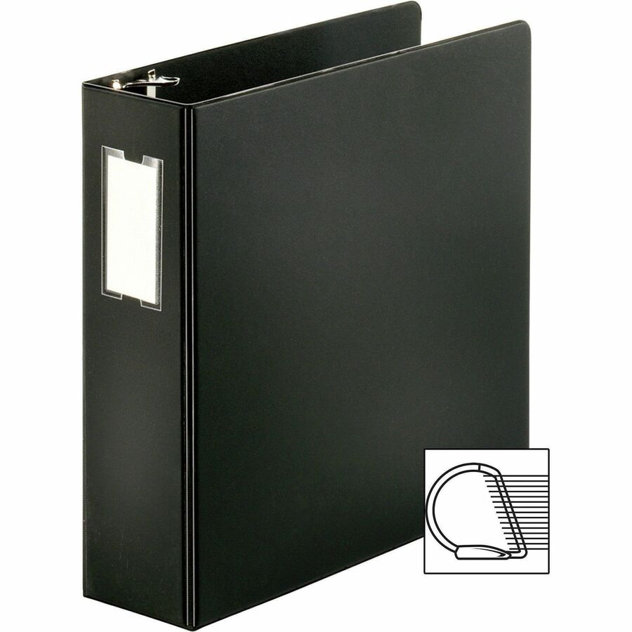 Business Source Slanted D-ring Binders - 3" Binder Capacity - 3 x D-Ring Fastener(s) - 2 Internal Pocket(s) - Chipboard, Polypropylene - Black - Refillable, Non-stick, Spine Label, Gap-free Ring, Non-glare, Heavy Duty, Open and Closed Triggers - 1 Ea