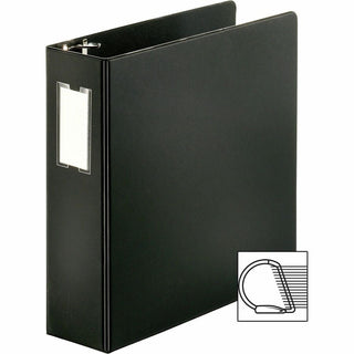 Business Source Slanted D-ring Binders - 3" Binder Capacity - 3 x D-Ring Fastener(s) - 2 Internal Pocket(s) - Chipboard, Polypropylene - Black - Refillable, Non-stick, Spine Label, Gap-free Ring, Non-glare, Heavy Duty, Open and Closed Triggers - 1 Ea