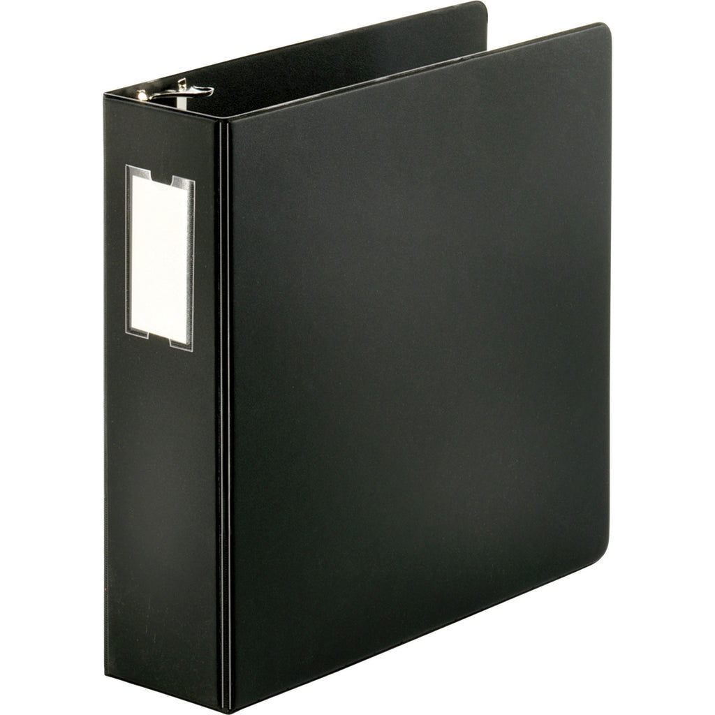 Business Source Slanted D-ring Binders - 3" Binder Capacity - 3 x D-Ring Fastener(s) - 2 Internal Pocket(s) - Chipboard, Polypropylene - Black - Refillable, Non-stick, Spine Label, Gap-free Ring, Non-glare, Heavy Duty, Open and Closed Triggers - 1 Ea