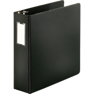 Business Source Slanted D-ring Binders - 3" Binder Capacity - 3 x D-Ring Fastener(s) - 2 Internal Pocket(s) - Chipboard, Polypropylene - Black - Refillable, Non-stick, Spine Label, Gap-free Ring, Non-glare, Heavy Duty, Open and Closed Triggers - 1 Ea