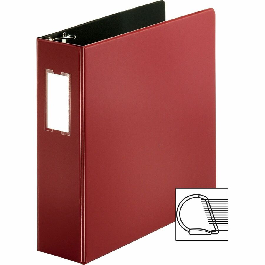 Business Source Slanted D-ring Binders - 3" Binder Capacity - 3 x D-Ring Fastener(s) - 2 Internal Pocket(s) - Chipboard, Polypropylene - Burgundy - PVC-free, Non-stick, Spine Label, Gap-free Ring, Non-glare, Heavy Duty, Open and Closed Triggers - 1 E