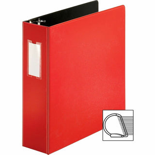 Business Source Slanted D-ring Binders - 3" Binder Capacity - 3 x D-Ring Fastener(s) - 2 Internal Pocket(s) - Chipboard, Polypropylene - Red - PVC-free, Non-stick, Spine Label, Gap-free Ring, Non-glare, Heavy Duty, Open and Closed Triggers - 1 Each