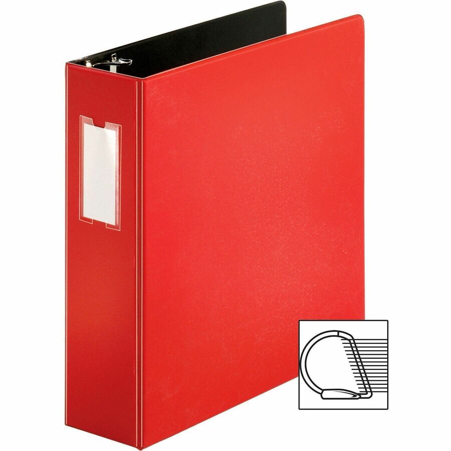 Business Source Slanted D-ring Binders - 3" Binder Capacity - 3 x D-Ring Fastener(s) - 2 Internal Pocket(s) - Chipboard, Polypropylene - Red - PVC-free, Non-stick, Spine Label, Gap-free Ring, Non-glare, Heavy Duty, Open and Closed Triggers - 1 Each