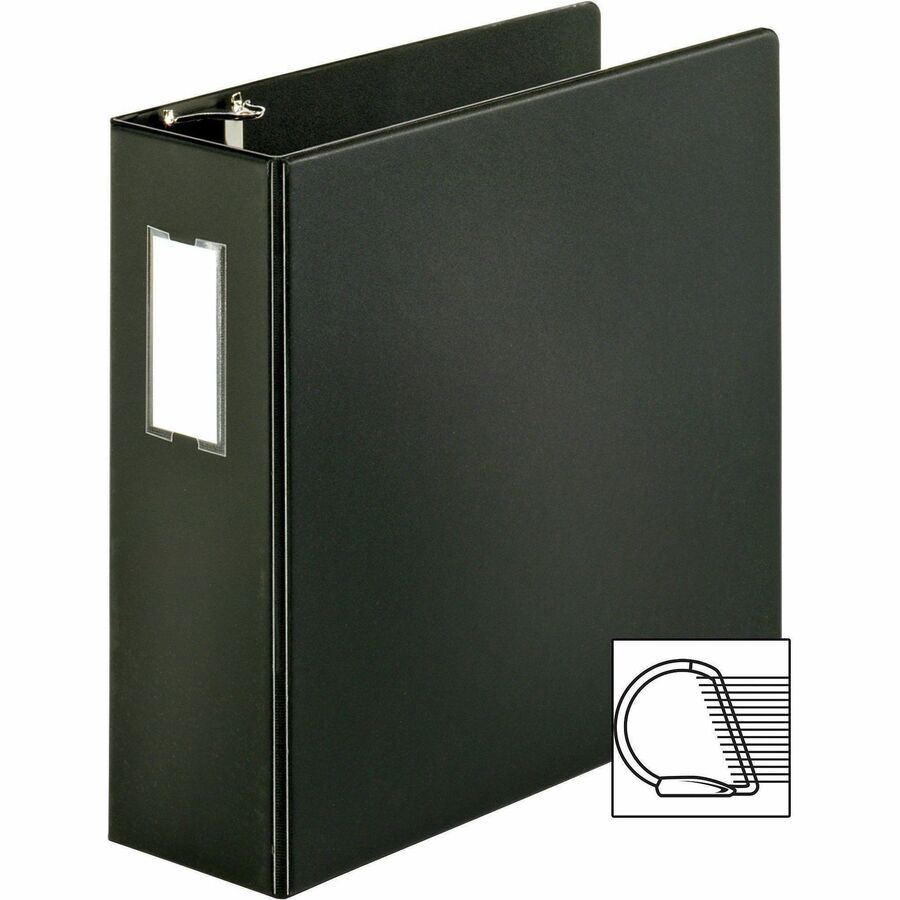 Business Source Slanted D-ring Binders - 4" Binder Capacity - 3 x D-Ring Fastener(s) - 2 Internal Pocket(s) - Chipboard, Polypropylene - Black - PVC-free, Non-stick, Spine Label, Gap-free Ring, Non-glare, Heavy Duty, Open and Closed Triggers - 1 Each