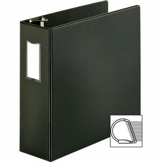 Business Source Slanted D-ring Binders - 4" Binder Capacity - 3 x D-Ring Fastener(s) - 2 Internal Pocket(s) - Chipboard, Polypropylene - Black - PVC-free, Non-stick, Spine Label, Gap-free Ring, Non-glare, Heavy Duty, Open and Closed Triggers - 1 Each