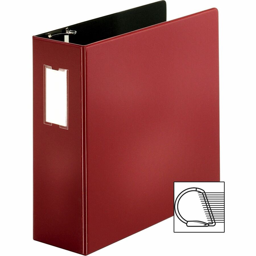 Business Source Slanted D-ring Binders - 4" Binder Capacity - 3 x D-Ring Fastener(s) - 2 Internal Pocket(s) - Chipboard, Polypropylene - Burgundy - PVC-free, Non-stick, Label Holder, Gap-free Ring, Non-glare, Heavy Duty, Open and Closed Triggers, Dur