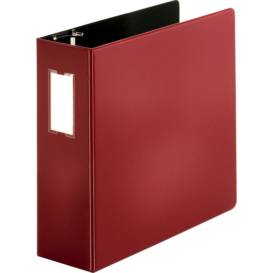 Business Source Slanted D-ring Binders - 4" Binder Capacity - 3 x D-Ring Fastener(s) - 2 Internal Pocket(s) - Chipboard, Polypropylene - Burgundy - PVC-free, Non-stick, Label Holder, Gap-free Ring, Non-glare, Heavy Duty, Open and Closed Triggers, Dur - 