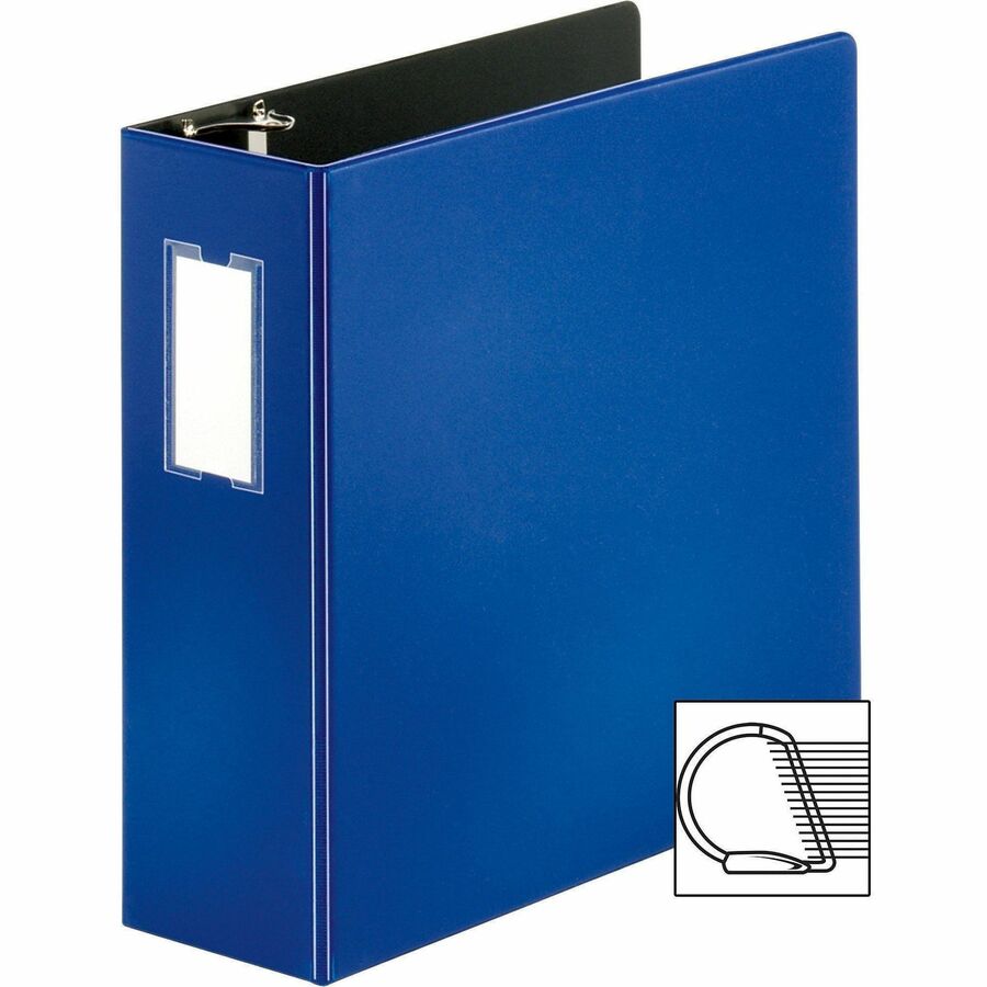 Business Source Slanted D-ring Binders - 4" Binder Capacity - 3 x D-Ring Fastener(s) - 2 Internal Pocket(s) - Chipboard, Polypropylene - Blue - PVC-free, Non-stick, Label Holder, Gap-free Ring, Non-glare, Heavy Duty, Open and Closed Triggers, Durable