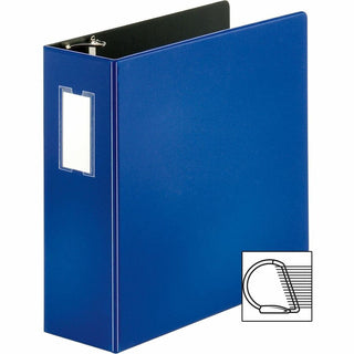 Business Source Slanted D-ring Binders - 4" Binder Capacity - 3 x D-Ring Fastener(s) - 2 Internal Pocket(s) - Chipboard, Polypropylene - Blue - PVC-free, Non-stick, Label Holder, Gap-free Ring, Non-glare, Heavy Duty, Open and Closed Triggers, Durable