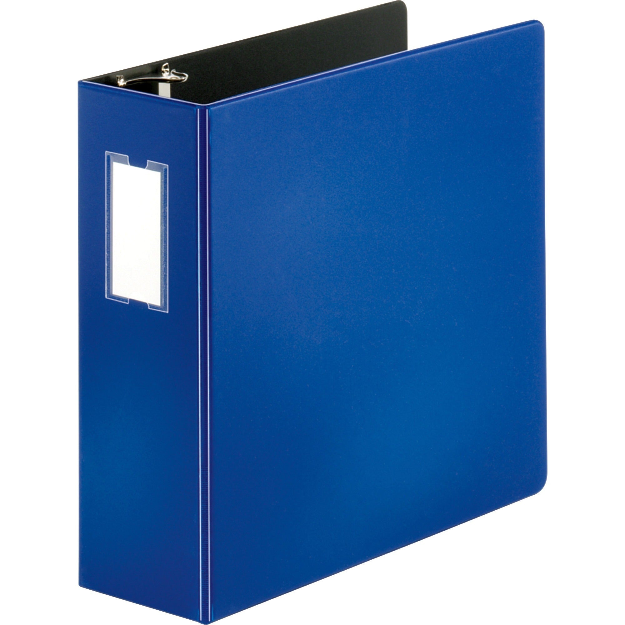 Business Source Slanted D-ring Binders - 4" Binder Capacity - 3 x D-Ring Fastener(s) - 2 Internal Pocket(s) - Chipboard, Polypropylene - Blue - PVC-free, Non-stick, Label Holder, Gap-free Ring, Non-glare, Heavy Duty, Open and Closed Triggers, Durable