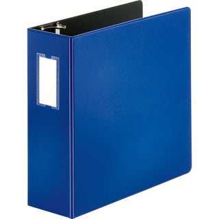 Business Source Slanted D-ring Binders - 4" Binder Capacity - 3 x D-Ring Fastener(s) - 2 Internal Pocket(s) - Chipboard, Polypropylene - Blue - PVC-free, Non-stick, Label Holder, Gap-free Ring, Non-glare, Heavy Duty, Open and Closed Triggers, Durable