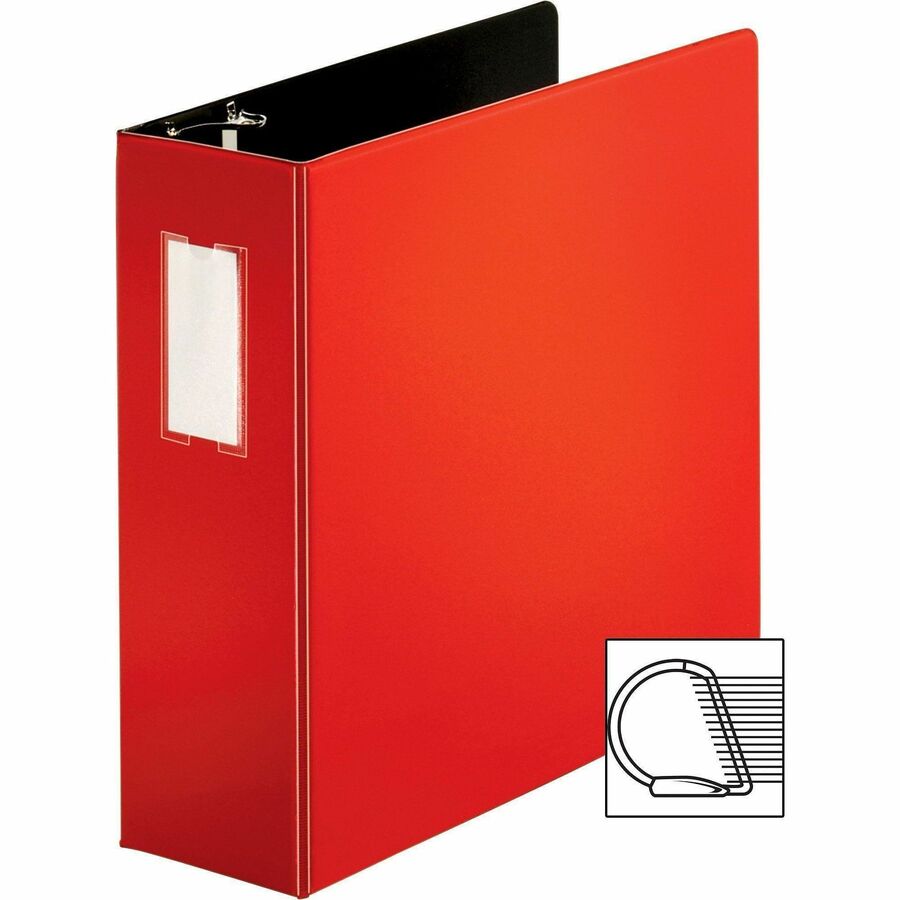 Business Source Slanted D-ring Binders - 4" Binder Capacity - 3 x D-Ring Fastener(s) - 2 Internal Pocket(s) - Chipboard, Polypropylene - Red - PVC-free, Non-stick, Label Holder, Gap-free Ring, Non-glare, Heavy Duty, Open and Closed Triggers, Durable