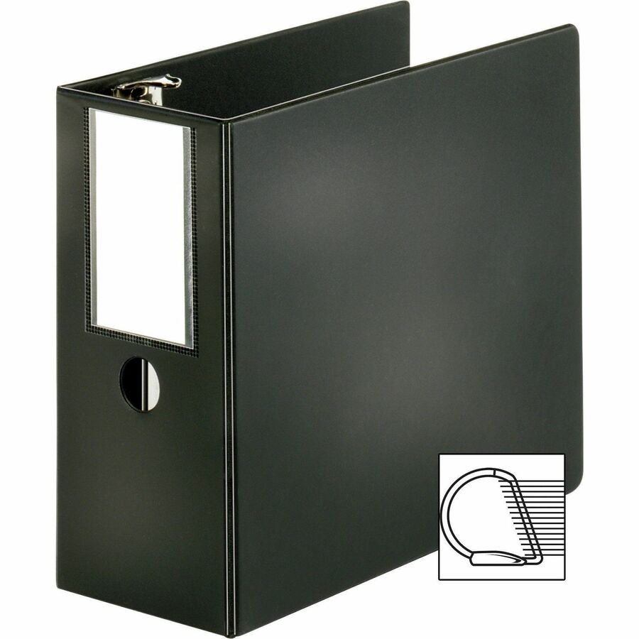 Business Source Slanted D-ring Binders - 5" Binder Capacity - Letter - 8 1/2" x 11" Sheet Size - 3 x D-Ring Fastener(s) - 2 Internal Pocket(s) - Chipboard, Polypropylene - Black - PVC-free, Non-stick, Spine Label, Gap-free Ring, Non-glare, Heavy Duty