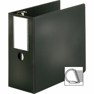 Business Source Slanted D-ring Binders - 5" Binder Capacity - Letter - 8 1/2" x 11" Sheet Size - 3 x D-Ring Fastener(s) - 2 Internal Pocket(s) - Chipboard, Polypropylene - Black - PVC-free, Non-stick, Spine Label, Gap-free Ring, Non-glare, Heavy Duty