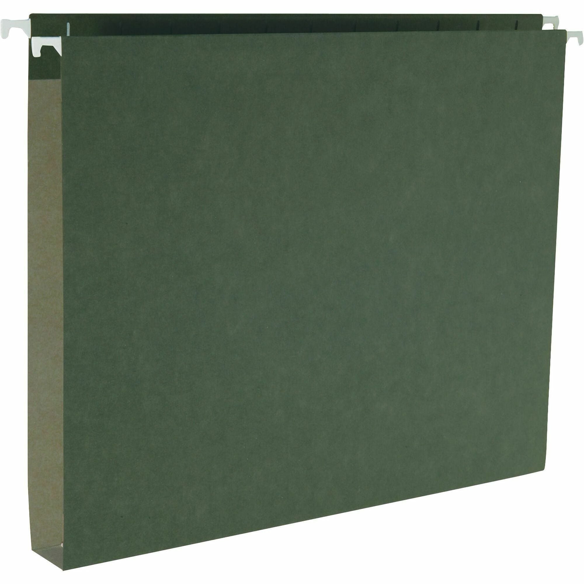 Business Source 1/5 Tab Cut Letter Recycled Hanging Folder - 8 1/2" x 11" - 1" Expansion - Standard Green - 10% Recycled - 25 / Box - 