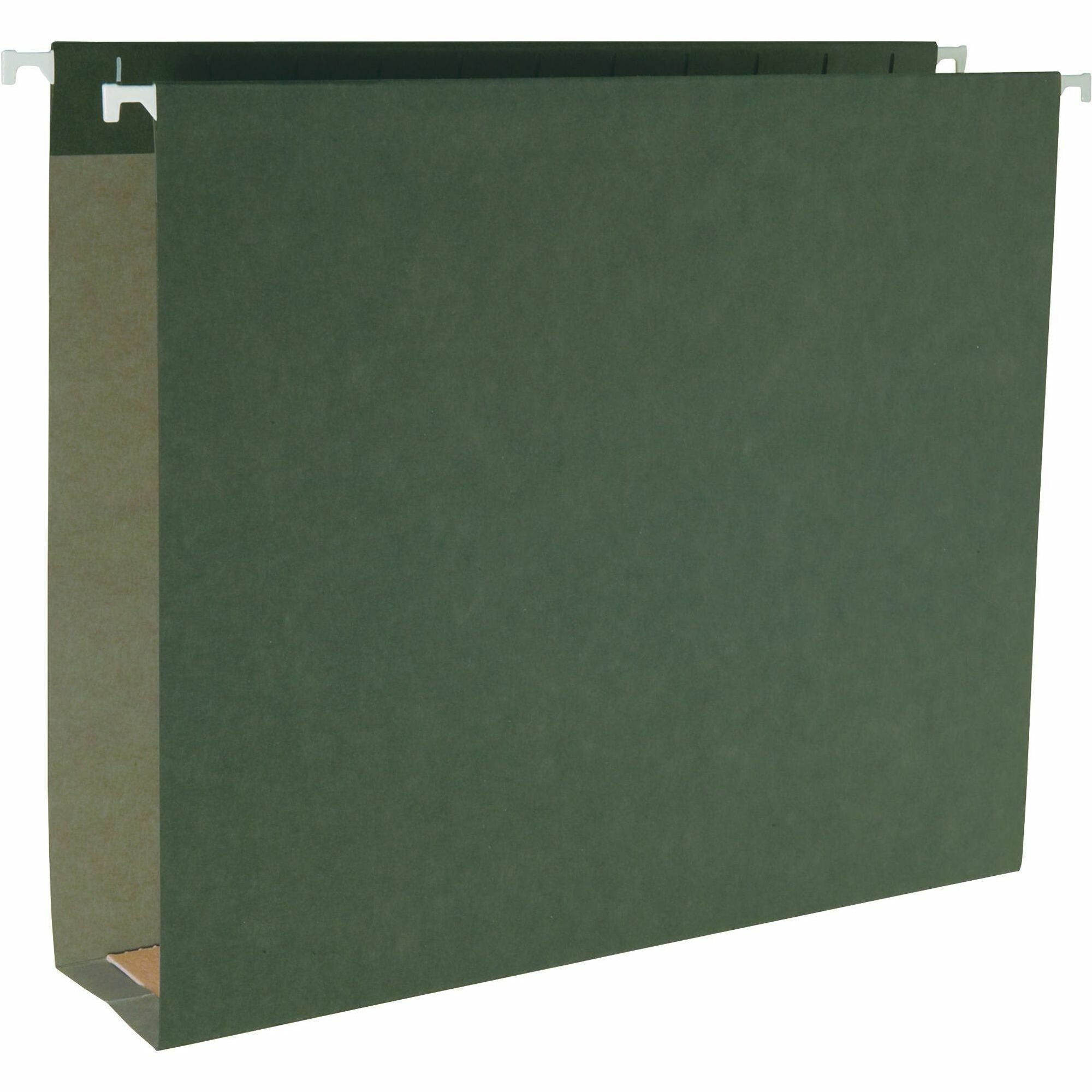 Business Source 1/5 Tab Cut Legal Recycled Hanging Folder - 8 1/2" x 14" - 2" Expansion - Standard Green - 10% Recycled - 25 / Box - 