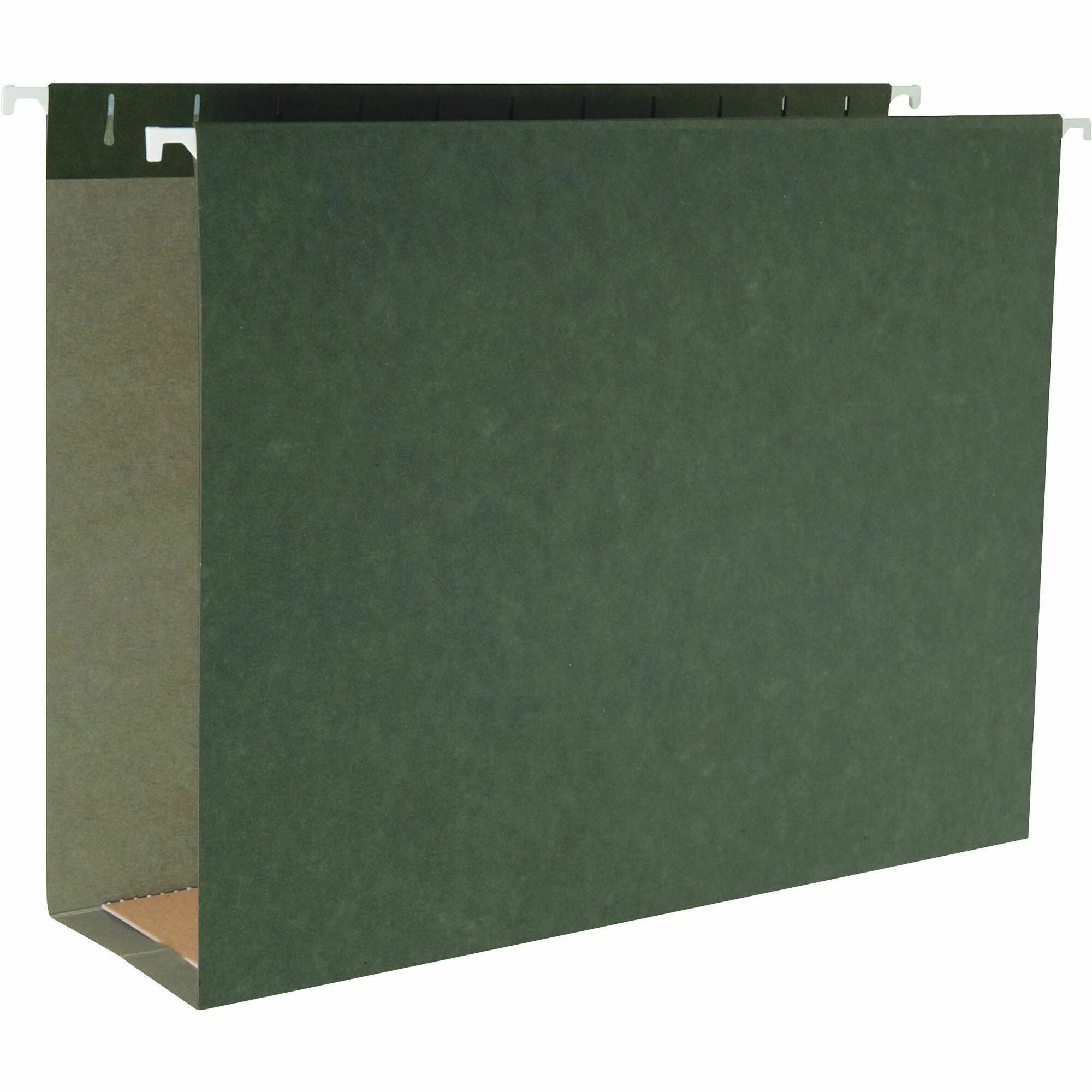 Business Source 1/5 Tab Cut Legal Recycled Hanging Folder - 8 1/2" x 14" - 3" Expansion - Standard Green - 10% Recycled - 25 / Box - 