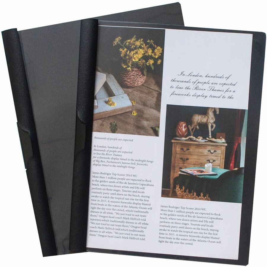 Business Source Letter Report Cover - 8 1/2" x 11" - 30 Sheet Capacity - Vinyl - Black - 1 Each