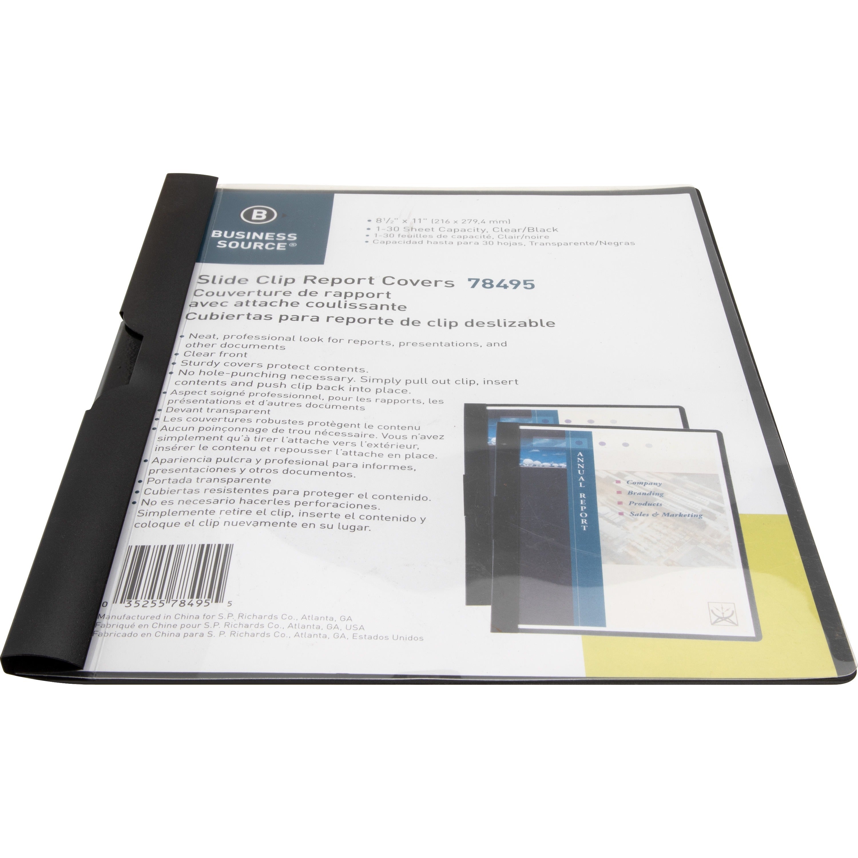 Business Source Letter Report Cover - 8 1/2" x 11" - 30 Sheet Capacity - Vinyl - Black - 1 Each - 