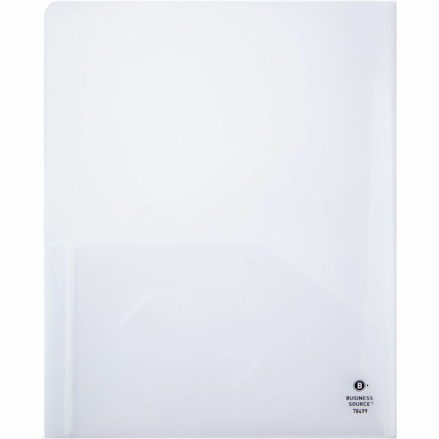 Business Source 78498 Letter Pocket Folder - 8 1/2" x 11" - 60 Sheet Capacity - 2 Pocket(s) - Poly - Clear - 5 / Pack