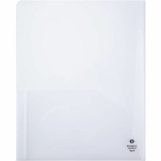 Business Source 78498 Letter Pocket Folder - 8 1/2" x 11" - 60 Sheet Capacity - 2 Pocket(s) - Poly - Clear - 5 / Pack