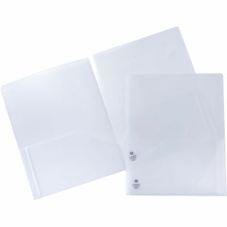 Business Source 78498 Letter Pocket Folder - 8 1/2" x 11" - 60 Sheet Capacity - 2 Pocket(s) - Poly - Clear - 5 / Pack