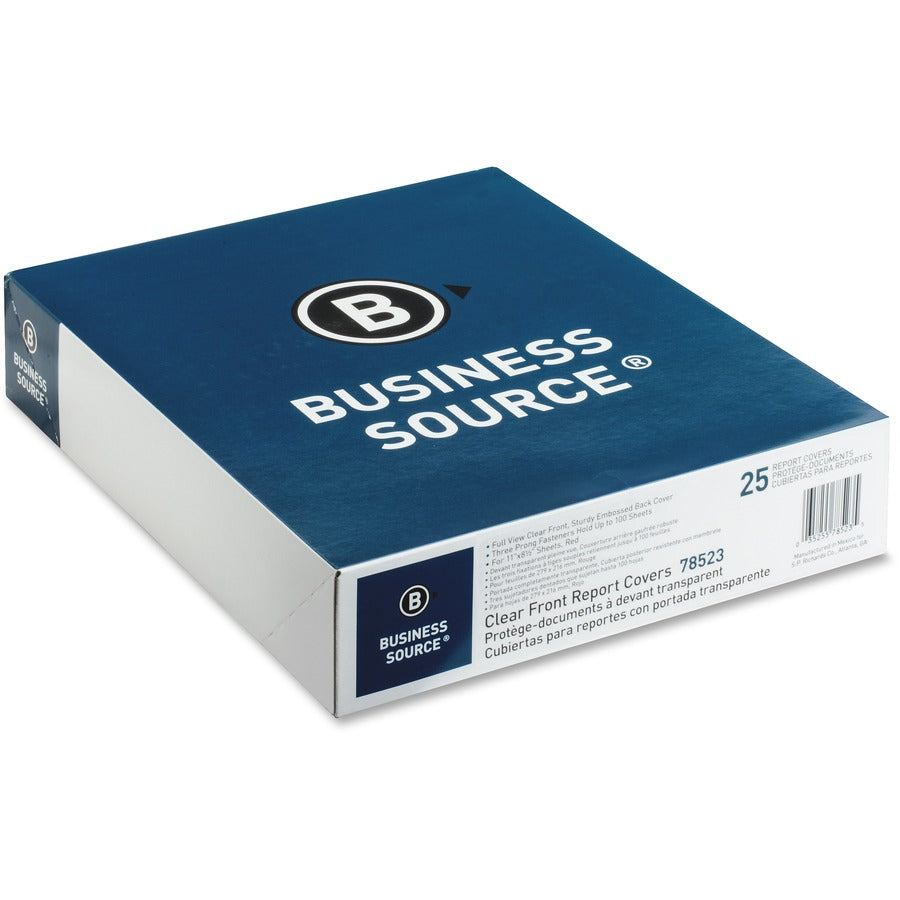 Business Source Letter Report Cover - 8 1/2" x 11" - 100 Sheet Capacity - 3 x Prong Fastener(s) - Red - 25 / Box
