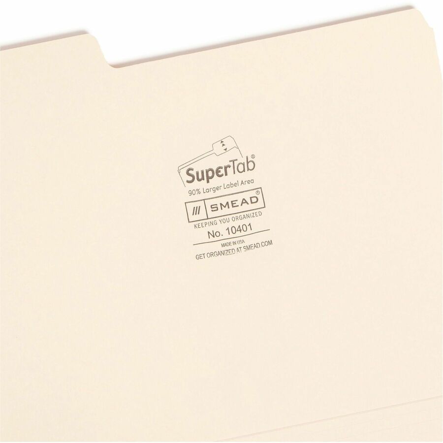 SuperTab Top Tab File Folders, 1/3-Cut Tabs: Assorted, Letter Size, 0.75" Expansion, 14-pt Manila, 50/Box