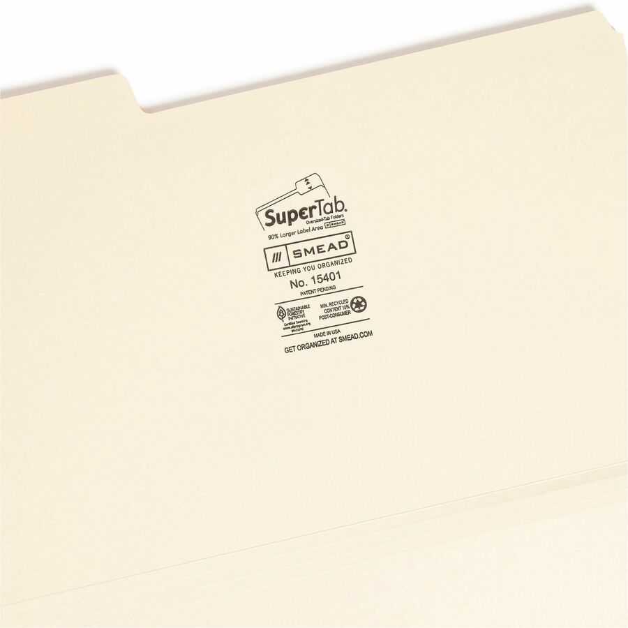 SuperTab Top Tab File Folders, 1/3-Cut Tabs: Assorted, Legal Size, 0.75" Expansion, 14-pt Manila, 50/Box