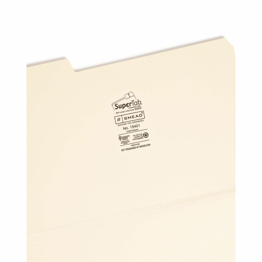 SuperTab Top Tab File Folders, 1/3-Cut Tabs: Assorted, Legal Size, 0.75" Expansion, 14-pt Manila, 50/Box