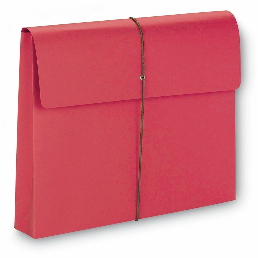 Expanding Wallet with Elastic Cord, 2" Expansion, 1 Section, Elastic Cord Closure, Letter Size, Red, 10/Box
