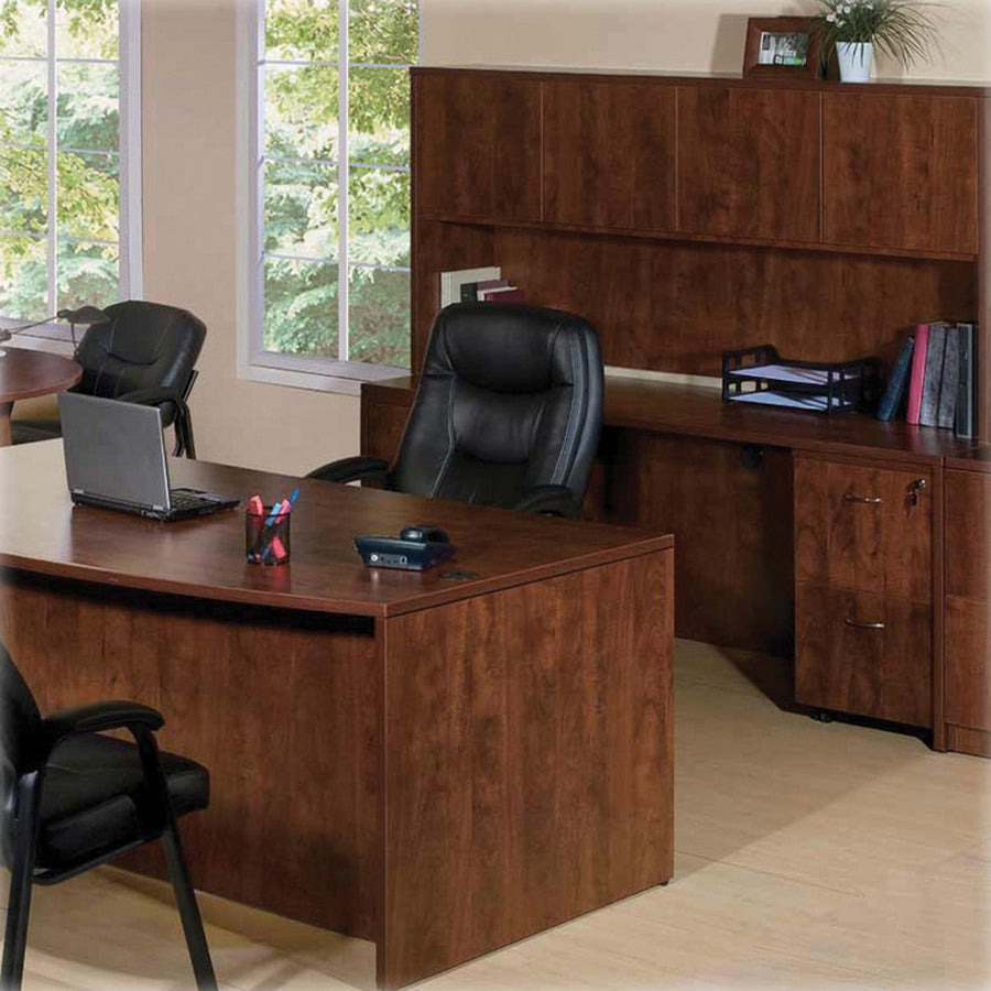 Lorell Essentials Series Right Corner Credenza - 70.9" x 35.4" x 29.5" - Finish: Cherry, Laminate - Leveling Glide - 