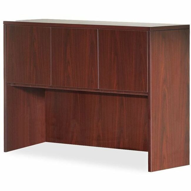 lorell-essentials-series-stack-on-hutch-with-doors-59-x-148-x-36-3-doors-finish-laminate-mahogany-cord-management-grommet_llr69912 - 1
