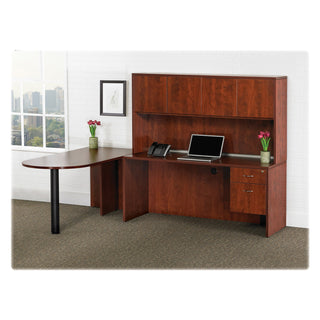 Lorell Essentials Series Stack-on Hutch with Doors - 59" x 14.8" x 36" - 3 Door(s) - Finish: Laminate, Mahogany - Cord Management, Grommet