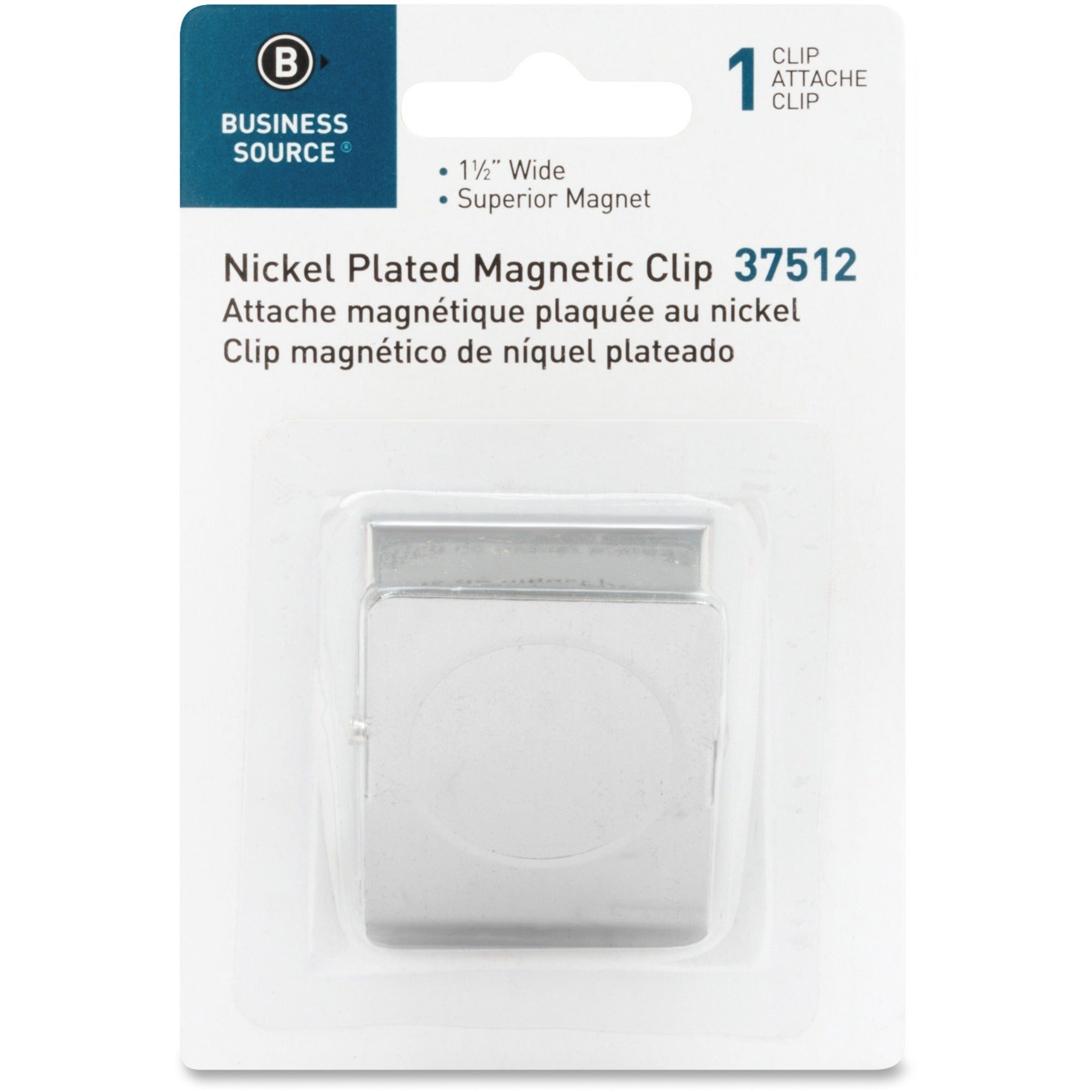 business-source-nickel-plated-magnetic-clips-15-length-1each-chrome-metal_bsn37512 - 1