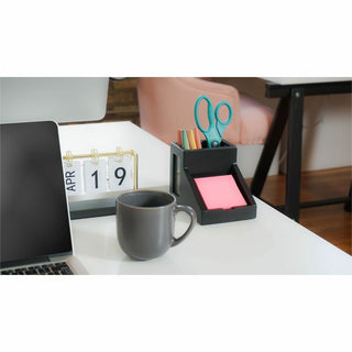 Victor 9505-5 Midnight Black Pencil Cup with Note Holder - 4.4" x 5.6" x 3.9" - Wood, Glass - 1 Each - Black