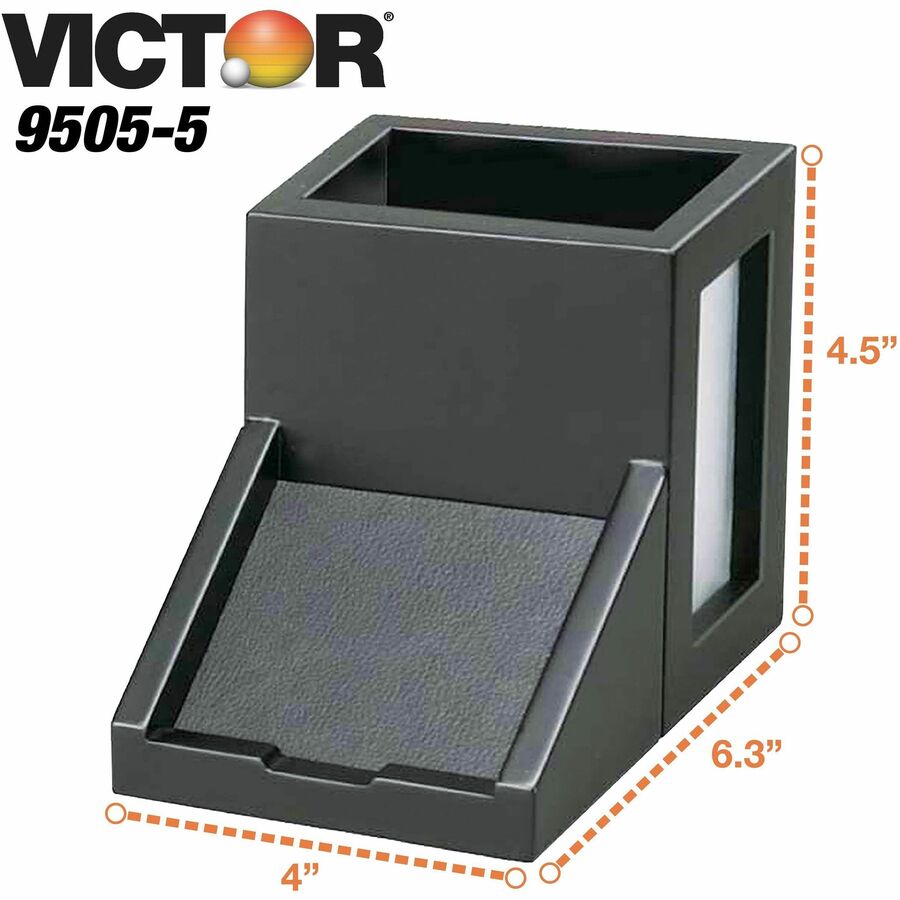 Victor 9505-5 Midnight Black Pencil Cup with Note Holder - 4.4" x 5.6" x 3.9" - Wood, Glass - 1 Each - Black
