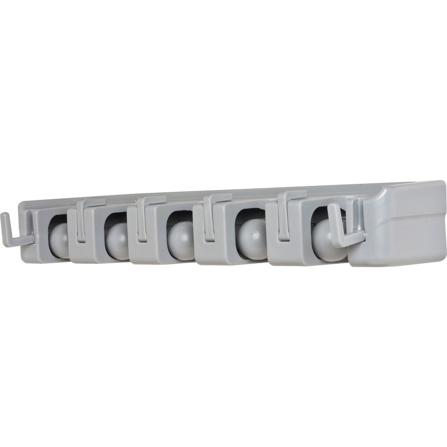 Genuine Joe Cleaning Tool Wall Organizer Rack - 5 x Broom - 3.8" Height x 16.5" Width x 2.8" Depth - Handle, Hanging Hook, Sturdy - Gray - ABS Plastic - 1 Each