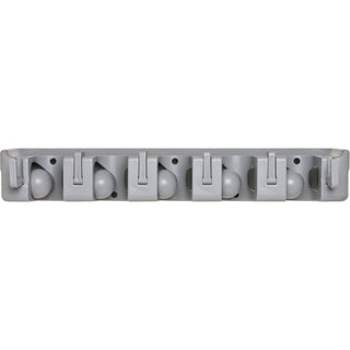 Genuine Joe Cleaning Tool Wall Organizer Rack - 5 x Broom - 3.8" Height x 16.5" Width x 2.8" Depth - Handle, Hanging Hook, Sturdy - Gray - ABS Plastic - 1 Each